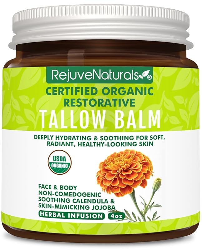 Bálsamo sólido de sebo bovino RejuveNaturals com cera de abelha e óleo de jojoba, pote de vidro grande com 113 g