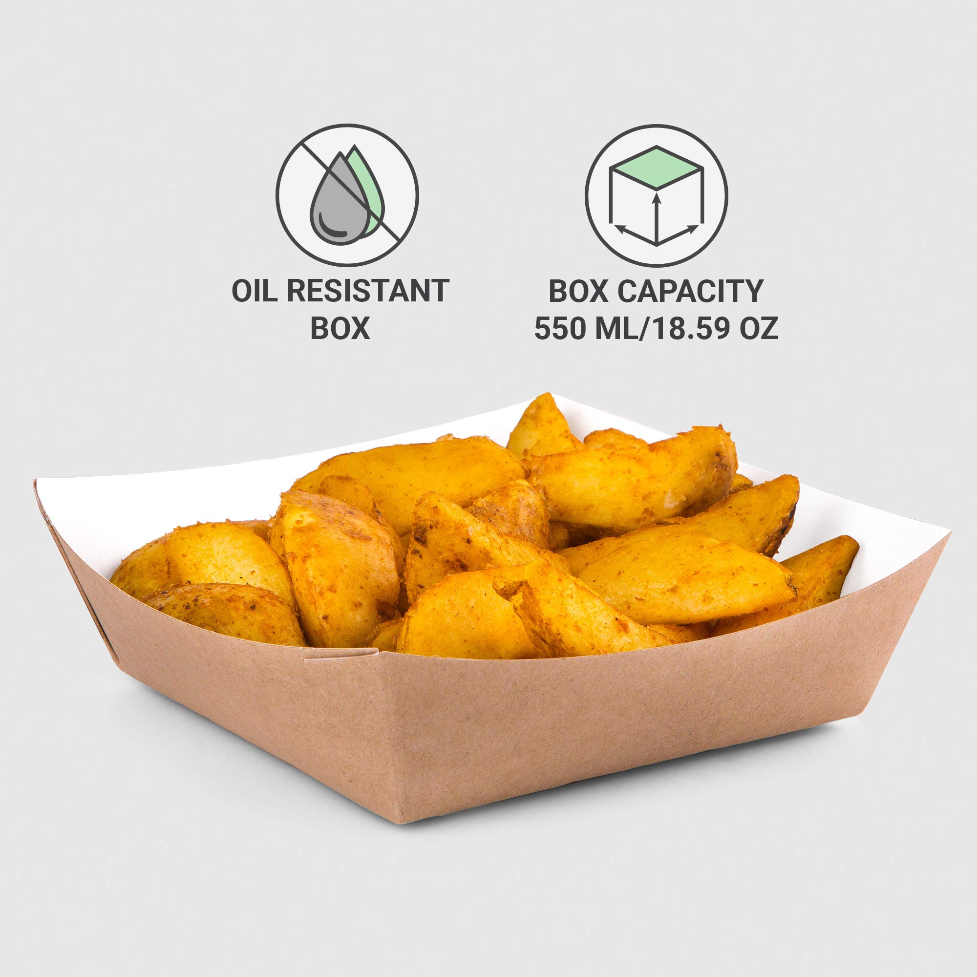 (Lot de 100 pcs) Plateau Kraft 550 ml Boîtes Ouvertes Récipient Alimentaire À Emporter Fast Food Plateaux Jetables Anti-Fuite Biodégradable Écologique Recyclable (100, 550 ml)