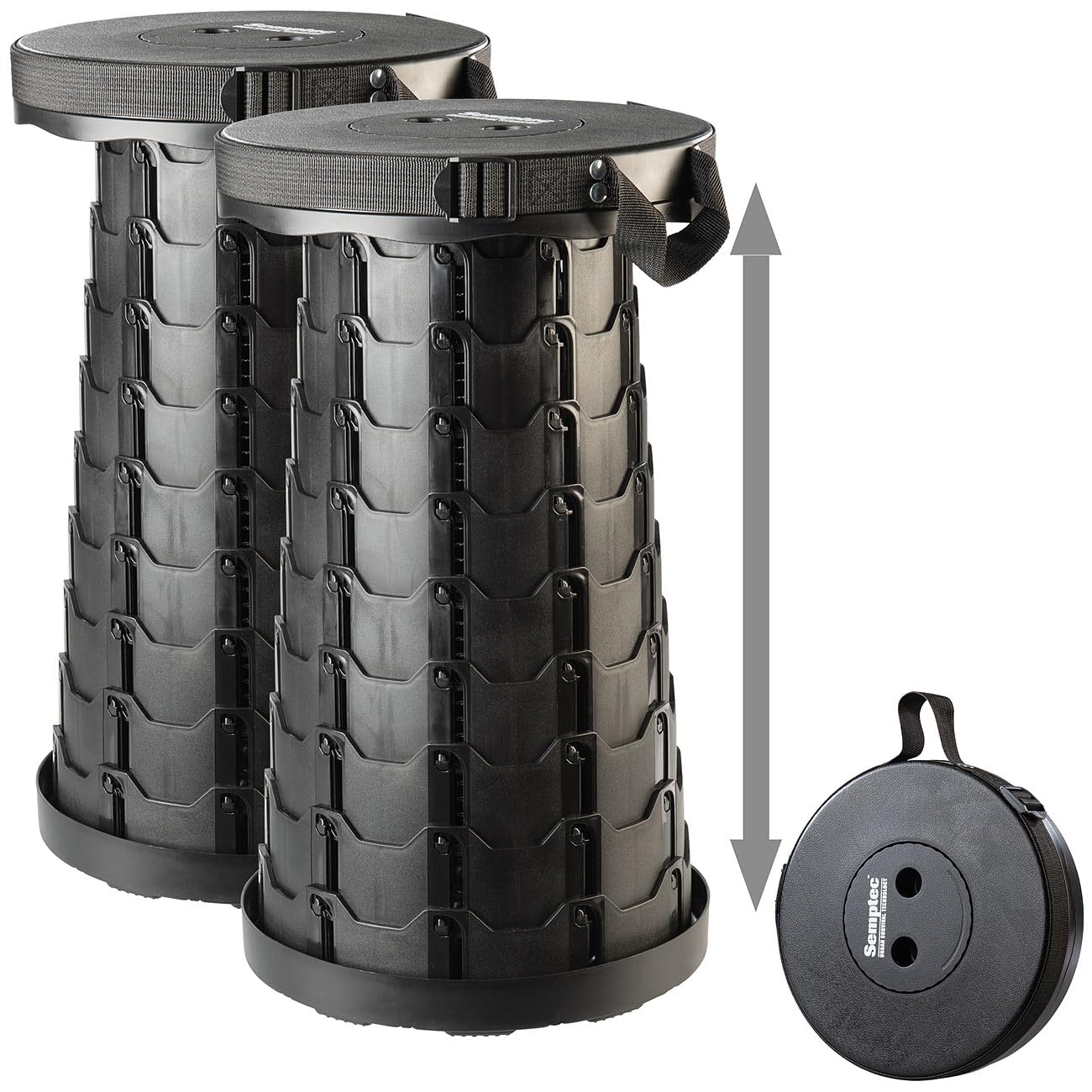Semptec Urban Survival Technology Sgabello Pieghevole: Set da 2 Sgabello telescopico, Cinghia, Fino a 200 kg (Pieghevole Regolabile in Altezza, Portatile, Canna da Pesca)