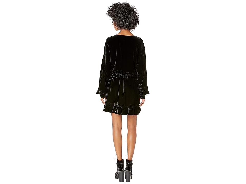 

The Kooples Short Dress with Frills In Flowing Velvet (Black) Women's Dress