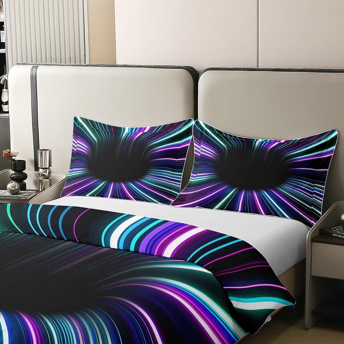 Erosebridal 100% Organic Cotton 3D Vortex Duvet Cover Twin,Ombre Gradient Comforter Cover,Geometric Stripe Bedspread Cover for Adult,Visual Illusion Quilt Cover,Modern Abstract Art Bedding Set