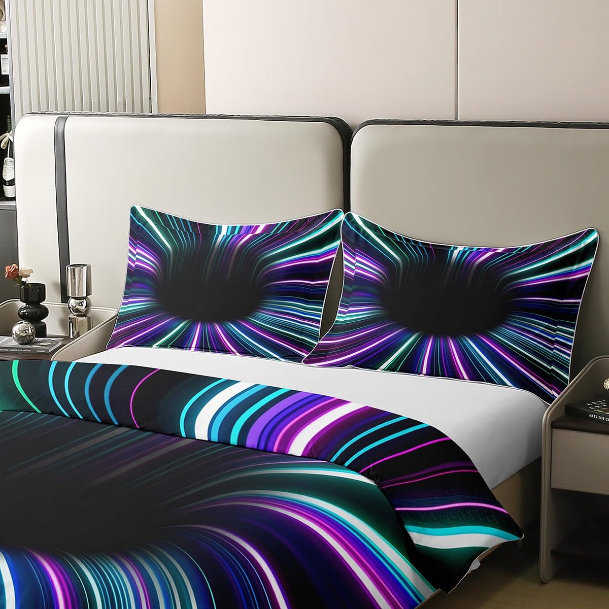 100% Organic Cotton 3D Vortex Duvet Cover Single,Ombre Gradient Comforter Cover,Geometric Stripe Bedspread Cover for Adult,Visual Illusion Quilt Cover,Modern Abstract Art Bedding Set - Image 4