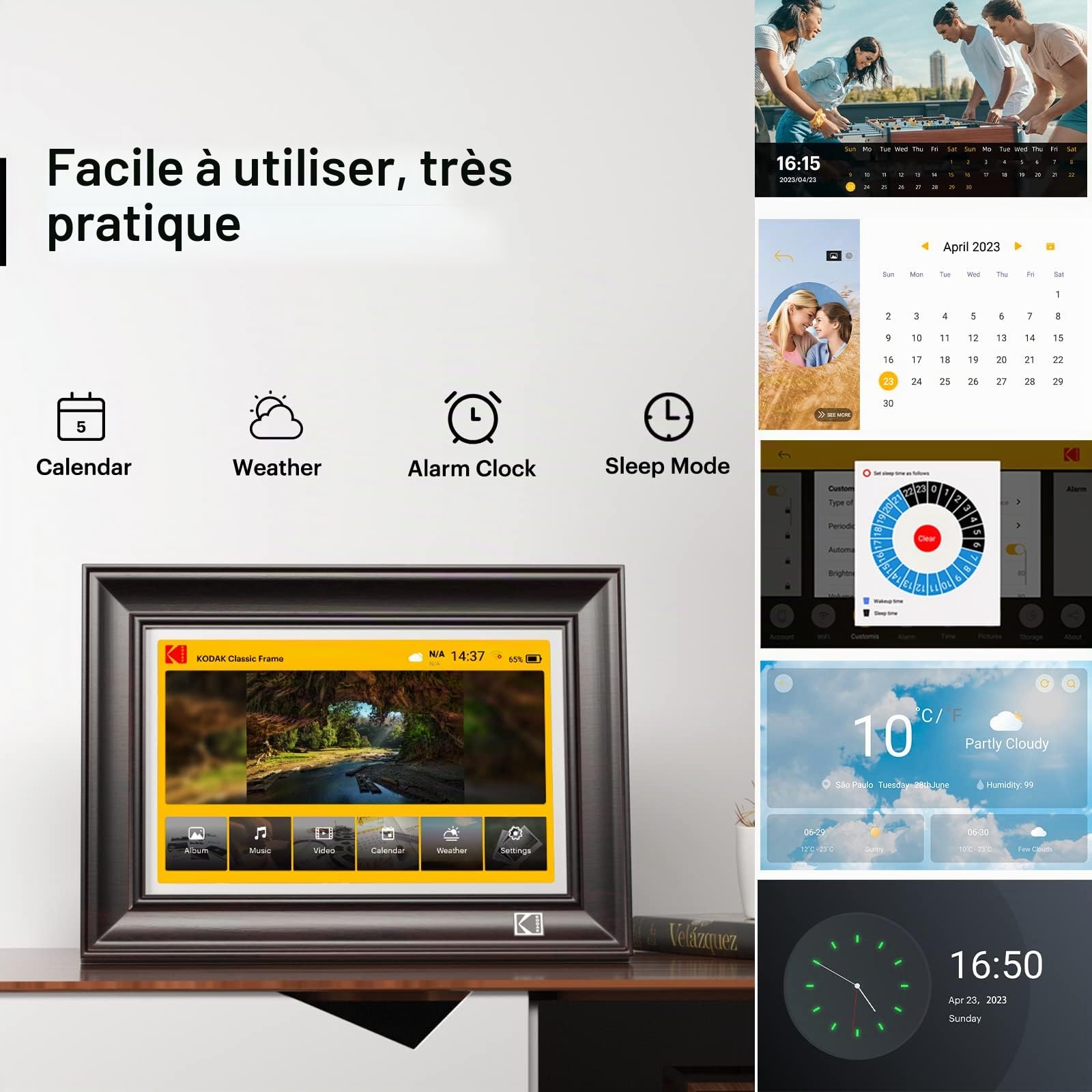 KODAK Cadre Photo Numérique WiFi 6, 10 Pouces FHD 1920 * 1200 Écran Tactile | Cadre Numérique Photo avec Mémoire de 64Go, Rotation Automatique, Cadre Photo Électronique Partage d'images et Vidéos via App