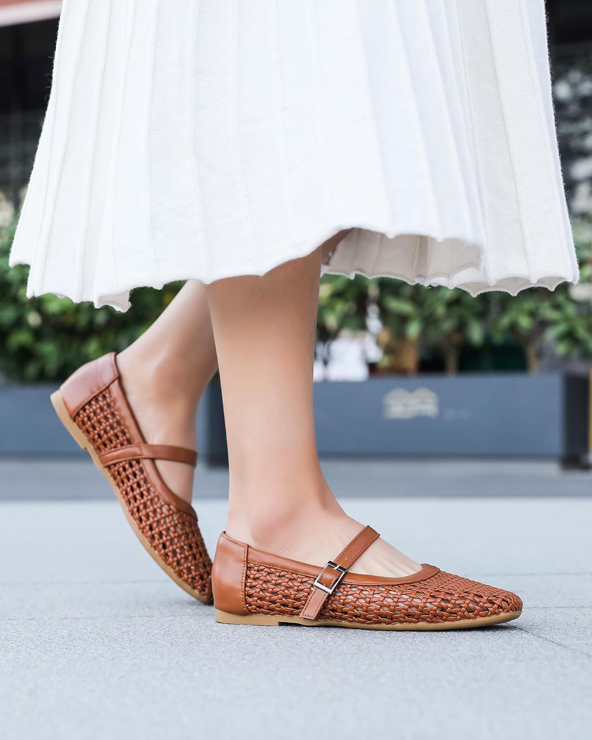 Yozuru Womens Woven Ballet Flats Mesh Mary Jane Shoes Dressy Squared Toe Comfortable Buckle Strap Casual Leather Flats for Women - Image 7