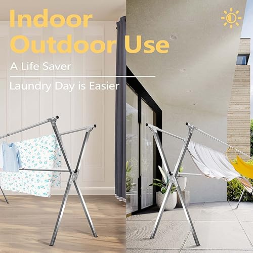 Miniatura 6 de URYAN Estante de secado de ropa de 63 pulgadas, de acero inoxidable resistente, plegable, para interiores y exteriores, estante de secado portátil,
