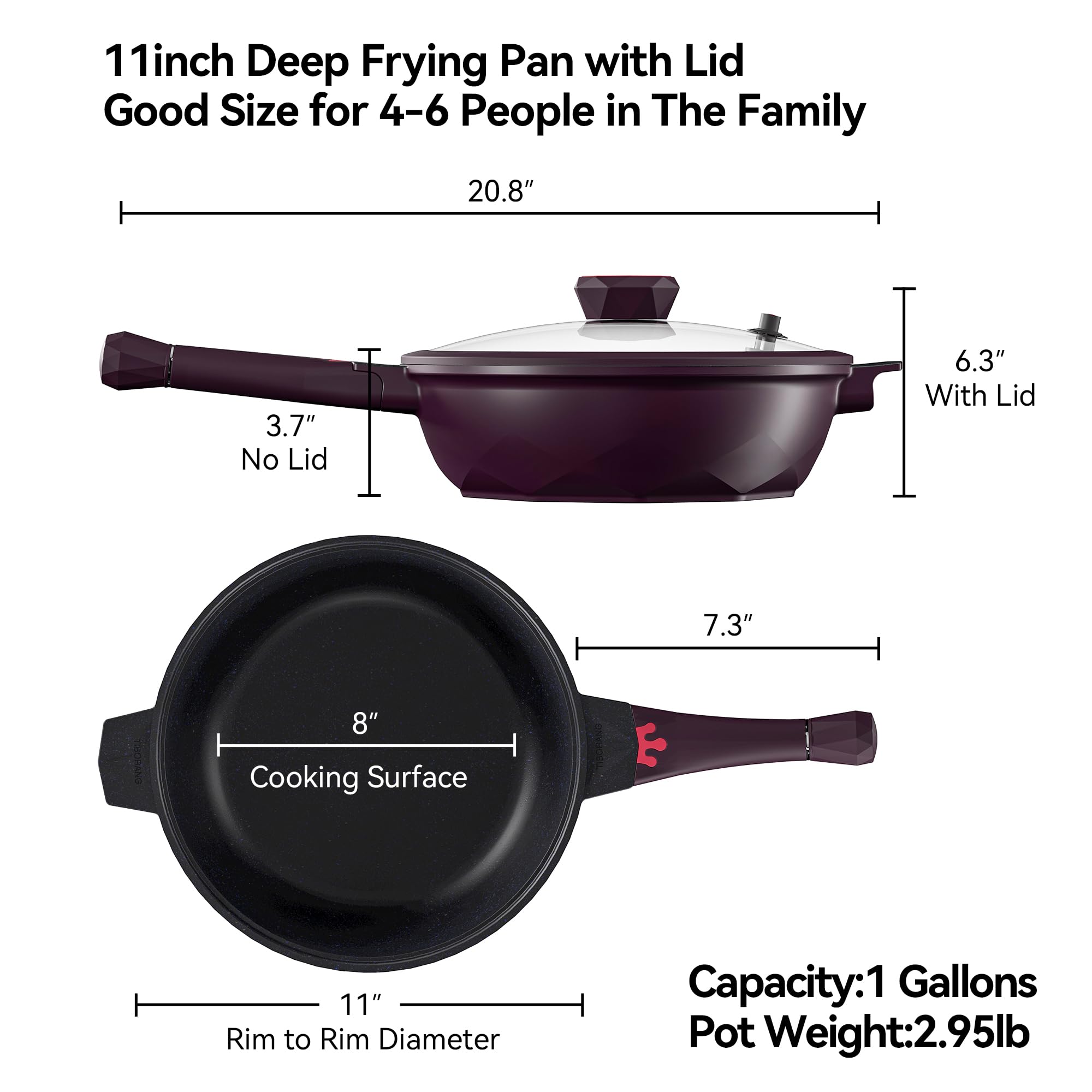 TIBORANG 11" Nonstick Frying Pan with Lid - 8-in-1 Cookware -8