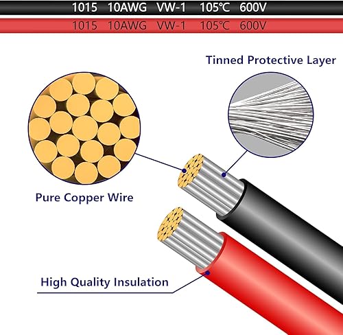 Miniatura 3 de Cable de carga de 2 pies de 10 AWG, arnés de desconexión rápida de terminal de anillo tórico SAE de 2 pines, cable de extensión con fusible de 15 y
