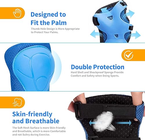 Miniatura 3 de Casco de jinete y rodilleras, coderas, muñequeras, equipo de protección para niños de 3 a 15 años, patinaje sobre ruedas, scooters, ciclismo,