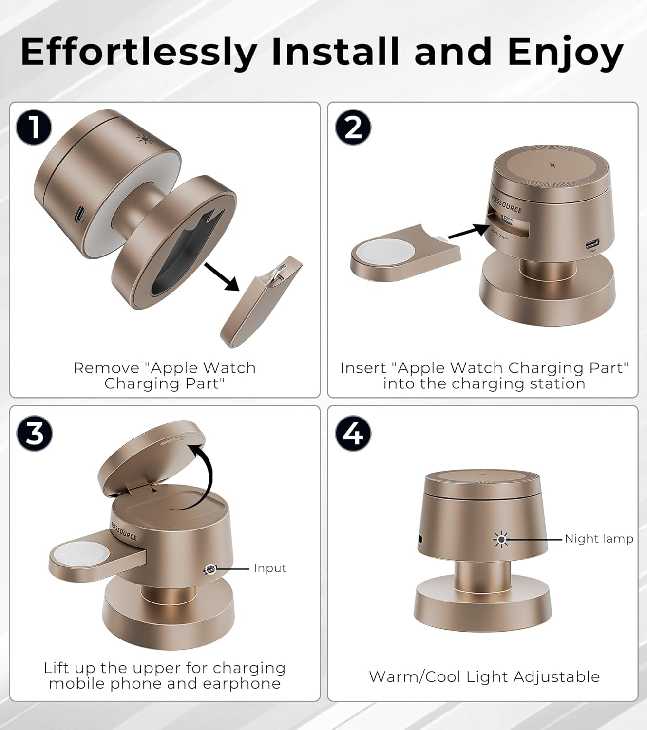 4-in-1 Magnetic Wireless Charging Station for iPhone 16/15/14/13 Pro Max, with Night Lamp and 20W Adapter Wireless Charging Station Fast Charging for Apple Watch, AirPods & Multiple Devices - Image 7