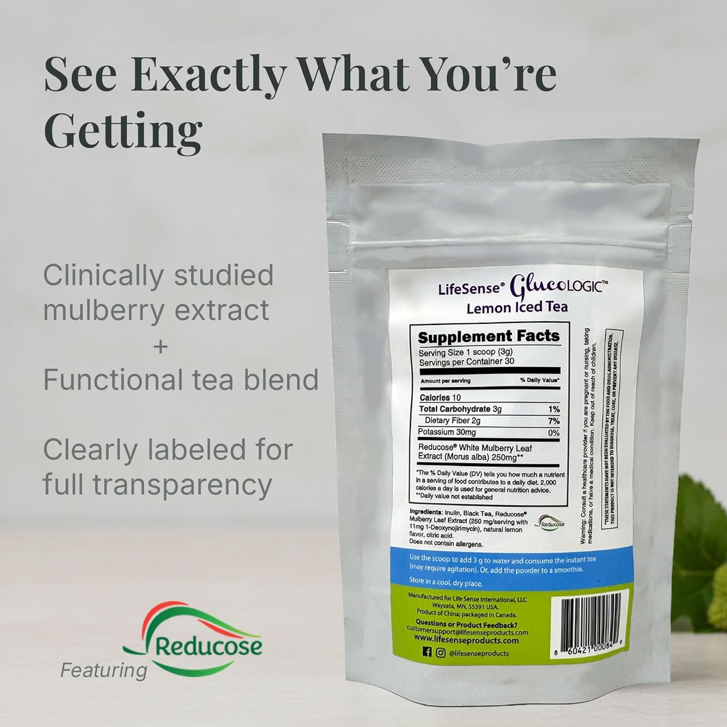 LifeSense GlucoLogic White Mulberry Functional Tea | Clinically Proven Post-Meal Glycemic Spike & Sustained Energy Support | Reduce Hunger & Cravings, Non-GMO, Keto-Friendly (90 grams/30 servings)