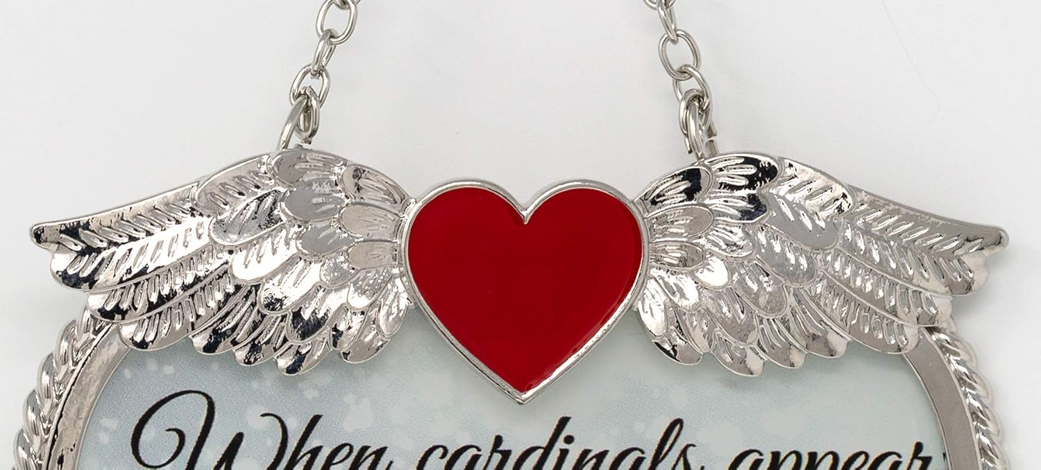 Memorial Cardinal Heart Suncatcher - "When Cardinals Appear Angels are Near" - Sympathy Saying for Loss of Loved One - Male Cardinal Design with Pine Cones and Greenery and a Snowy Background : Patio, Lawn & Garden