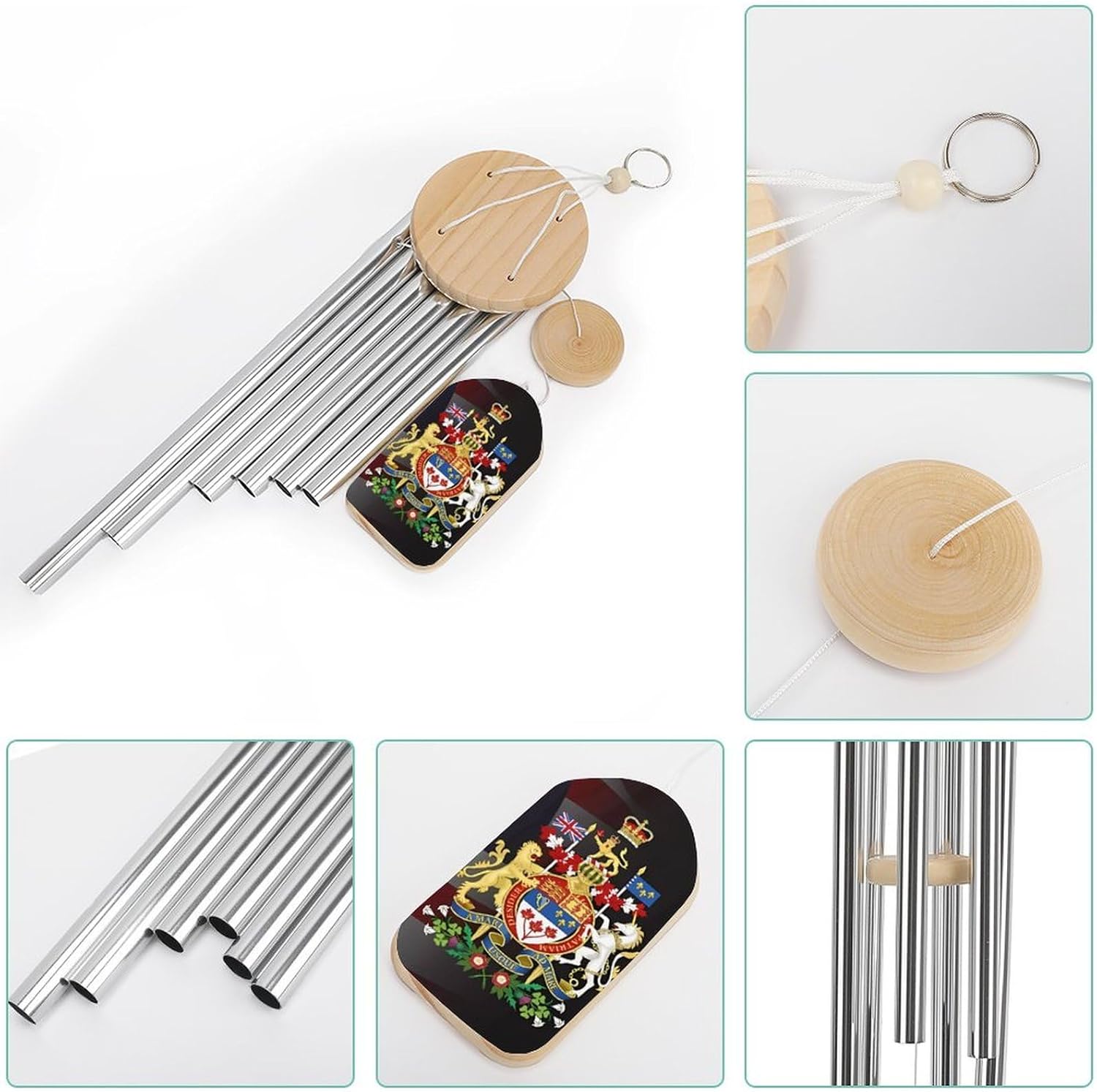 American Coat of Arms of Canada Rendition Flag Wooden Wind Chimes Deep Tone Memorial Windchime for Outside Garden Home Decoration