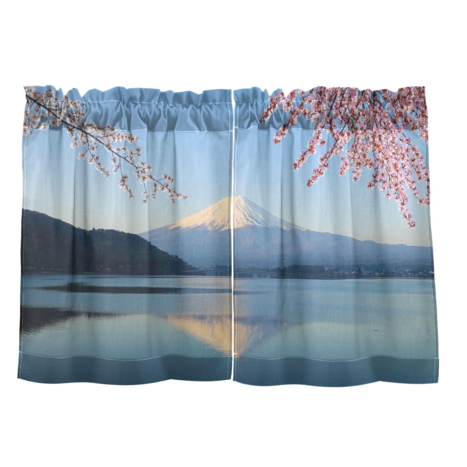 Amazon｜alaza カフェカーテン 小窓用富士山 桜 (1)おしゃれ 目隠し 2