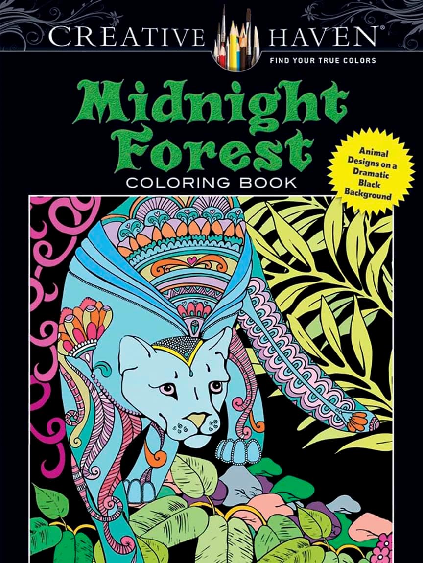 Creative Haven Midnight Forest Coloring Book: Animal Designs on a Dramatic Black Background (Adult Coloring Books: Animals)