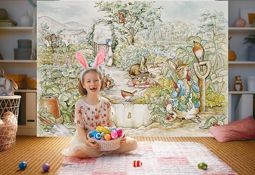 Miniatura 5 de Alltten Fondo de dibujos animados de conejo de 6 x 4 pies para niños, fondo de fotos de fiesta de cumpleaños de Peter Rabbit Baby Shower telón de