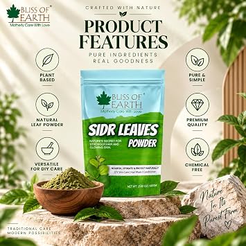 Bliss of Earth Sidr Powder for Hair,100gm, Handpicked Sidr leaves, Pure Beri Leaves Powder For Hair & Skin