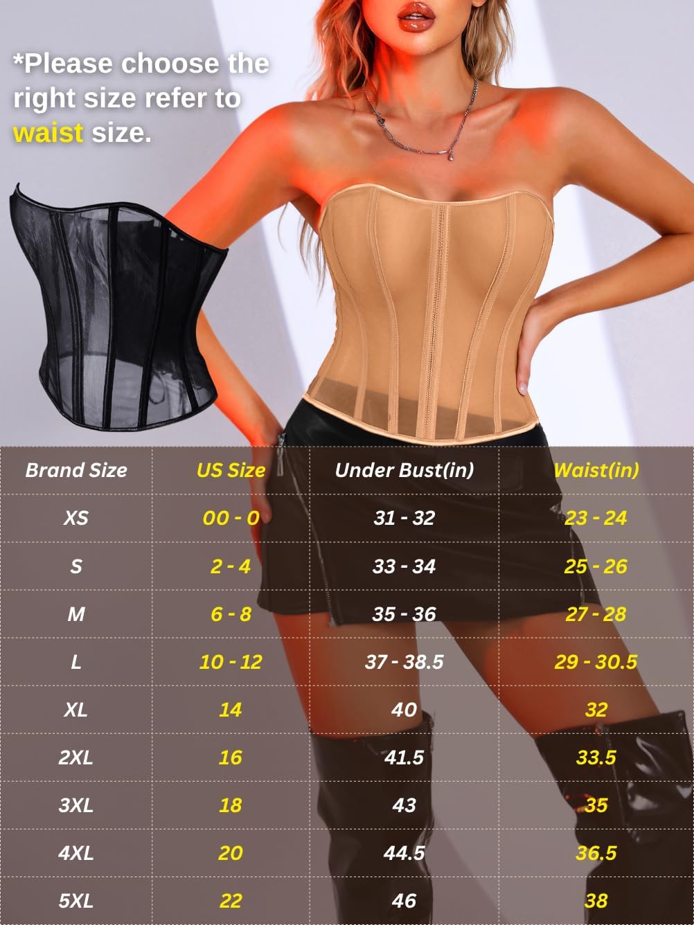 ChiaoLezhee Women's Mesh Corset Tops for XS-5XL, Lace-Up Boned Shapewear, OVER Clothes or UNDER Layers