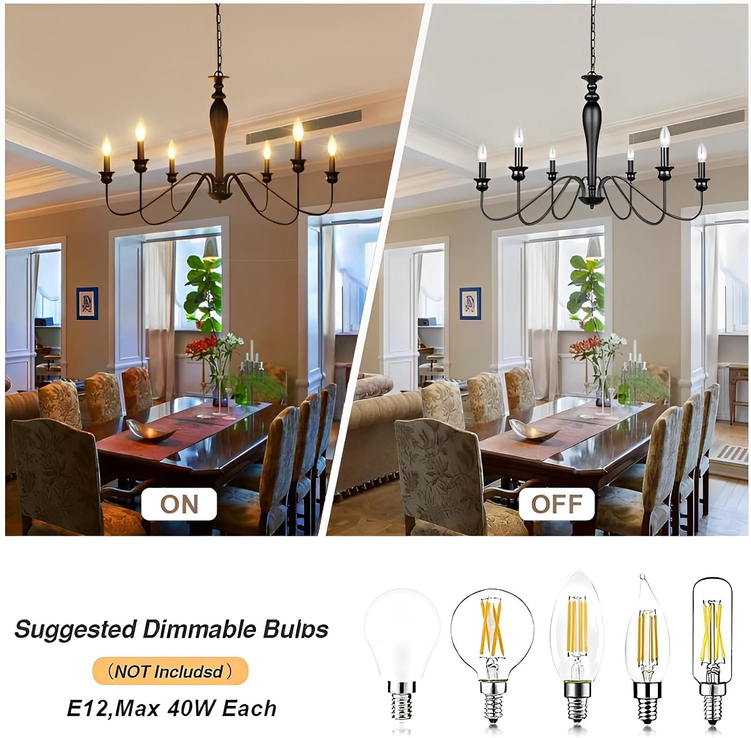 Modern Black Farmhouse Chaner, Industrial Rustic Candle Chaners Dining Room Light Fixture, Metal Hanging Chaners Lighting for for Dining Room, Kitchen, Living Room,8light