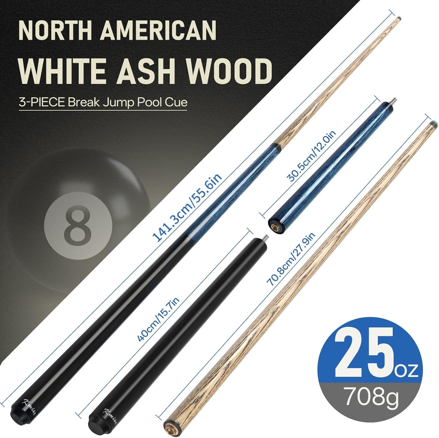 Kmise Break Jump Cue Stick, 21oz 23oz 25oz 28oz Pool Stick for Explosive Breaks and Effortless Jumps, Heavy Hitter Pool Cue with 14mm Pro Tip