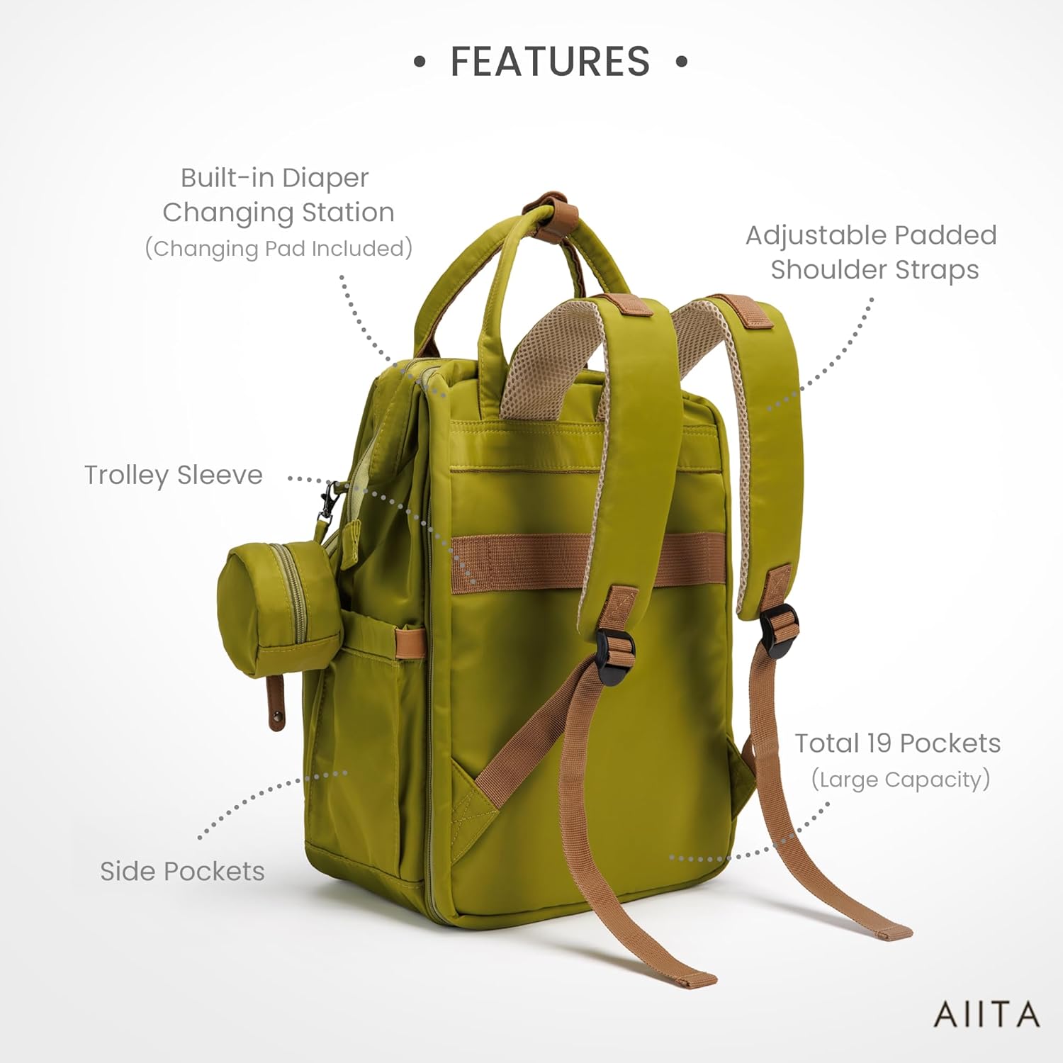 Diaper Bag Backpack, Multifunction Diaper Bag with Changing Station, Stylish Baby Bags, Large Unisex Diaper Backpack for Mom and Dad, Baby Registry Search, Portable Changing Pad – Yellow Green - Image 3