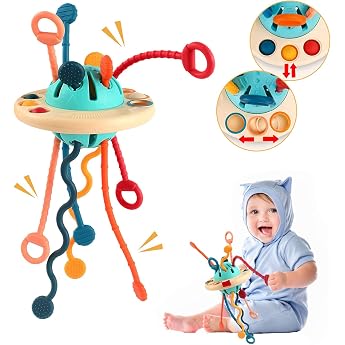 Tospino Baby Montessori Toy 12-18 Months, Sensory Toy Silicone Pull Cord Activity Toy for Toddlers, Travel Toy, Fine Motor Sk