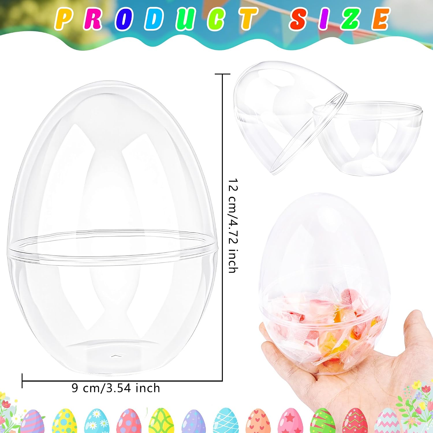 12 Pcs 5 Inches Large Clear Easter Eggs Fillable Plastic Easter Eggs Empty Transparent Eggs for Easter Egg Hunt Basket Stuffers
