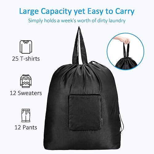 Miniatura 6 de GOGOODA Bolsas de lavandería de viaje con cierre de cordón XL grandes plegables, bolsas para ropa sucia con asas resistentes y lavables para