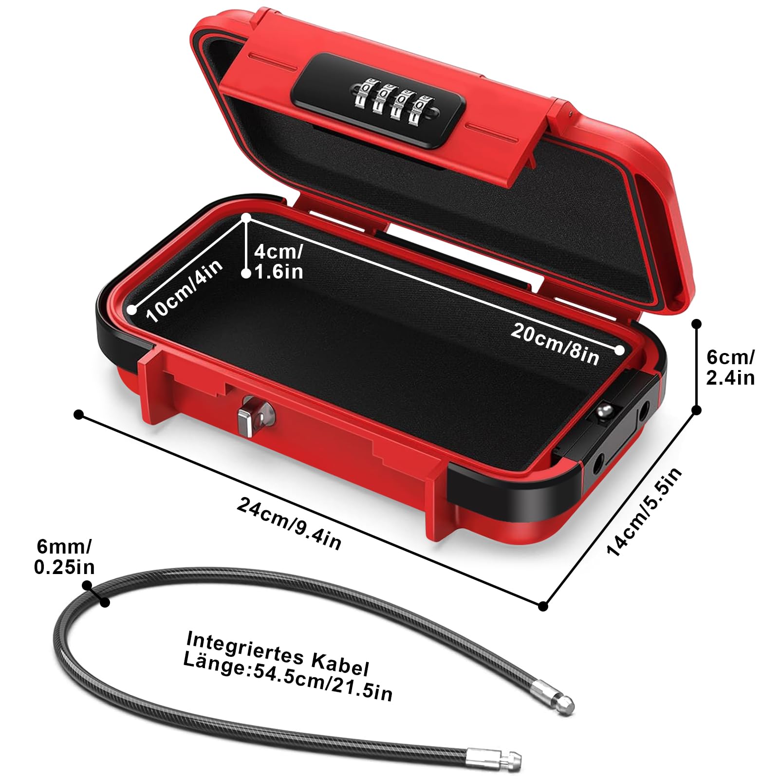 Coffre-fort portable, étanche, avec serrure à combinaison, avec câble métallique amovible de 6 mm d'épaisseur, sécurise les objets de valeur en voyage, à la plage, au camping, au bureau, en voiture -