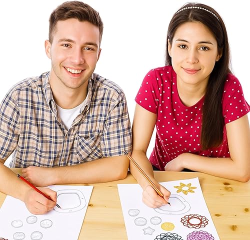 Miniatura 5 de Regla geométrica de engranaje de arte en espiral, 18 unidades, plantilla de círculo en espiral transparente, regla de plástico, plantillas de curva