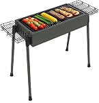 Cuisiland 35-Inch Portable Charcoal BBQ Grill | Foldable, Detachable Legs, Air Ventilation, Side Shelves, For Camping, Backyard, Patio & Picnic