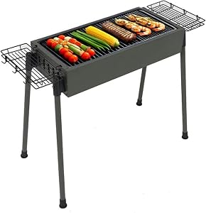 Cuisiland 35-Inch Portable Charcoal BBQ Grill | Foldable, Detachable Legs, Air Ventilation, Side Shelves, For Camping, Backyard, Patio & Picnic