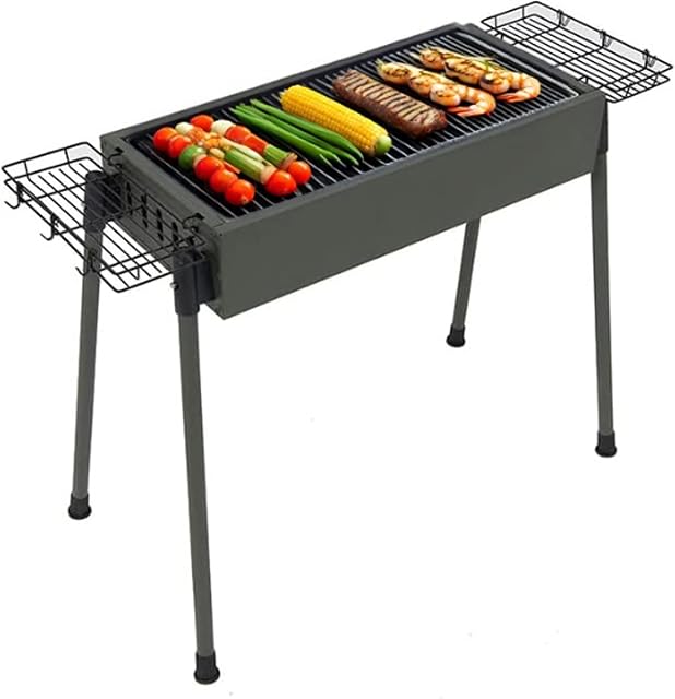 Cuisiland 35-Inch Portable Charcoal BBQ Grill | Foldable, Detachable Legs, Air Ventilation, Side Shelves, For Camping, Backyard, Patio & Picnic
