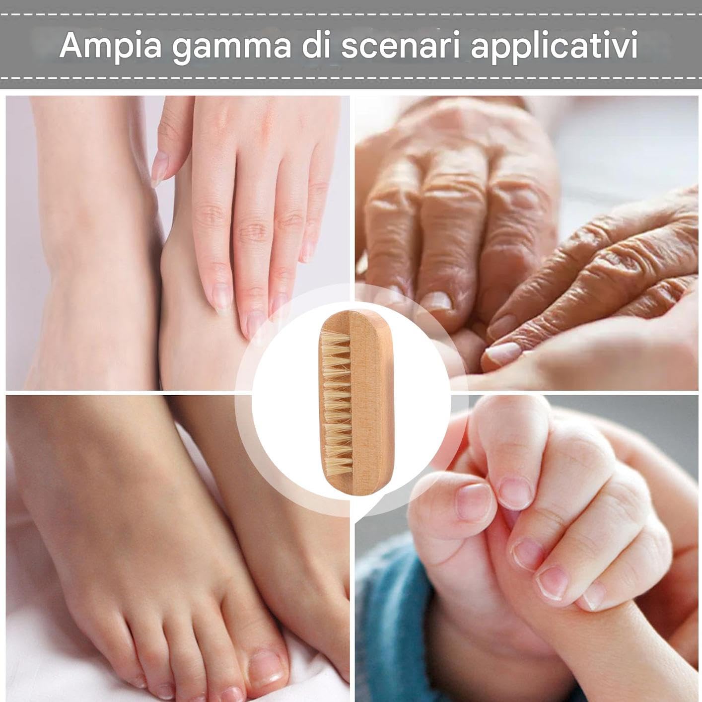 Spazzola per unghie a doppia faccia - Strumento riutilizzabile per toelettatura in legno con setole di cinghiale, spazzola per manicure e pedicure per salone, spa, bagno, dormitorio | Cura delle unghi