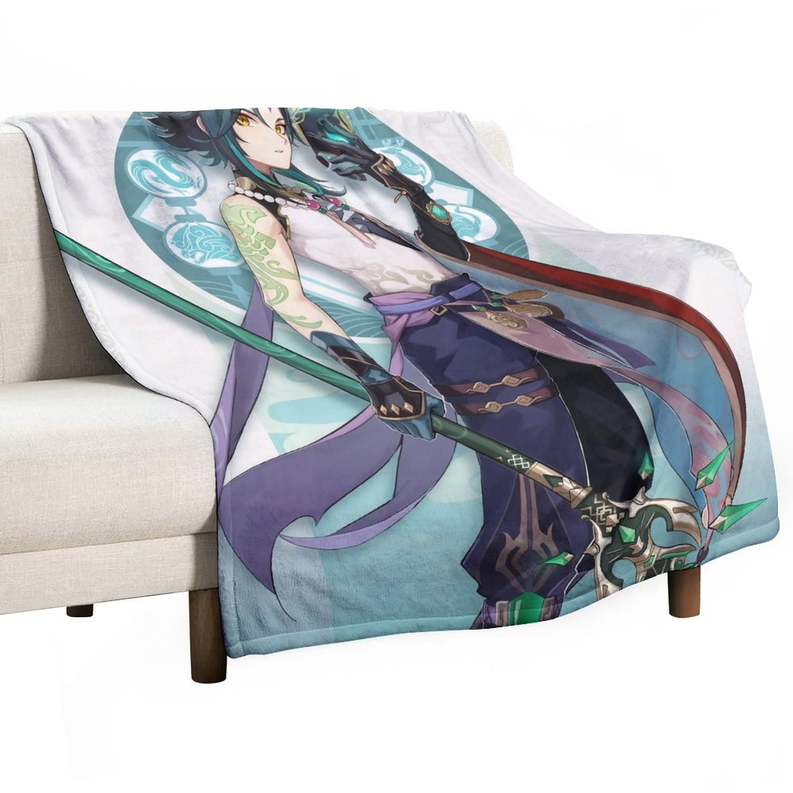 Game Genshin Impact Liyue Xiao Anime Blanket 50"40" Super Soft Flannel Throw for Couch - Warm Winter Towel for Kids, Girls & Adults