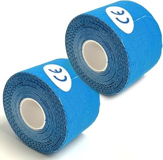 Kinesiology Tape Precut Strip 2 Roll Medical Athletic Bandage Latex Free 2"x16ft Hypoallergenic Medical Waterproof Kinesiology Tape Blue for Muscle Pain Relief and Joint Support Protects Muscles Knees