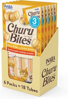 INABA Churu Bites for Cats, Soft & Chewy Cat Treats with Creamy Churu Filling, Vitamin E and Green Tea Extract, 0.35 Ounces Each Tube, 18 Tubes Total (3 per Pack), Chicken Recipe