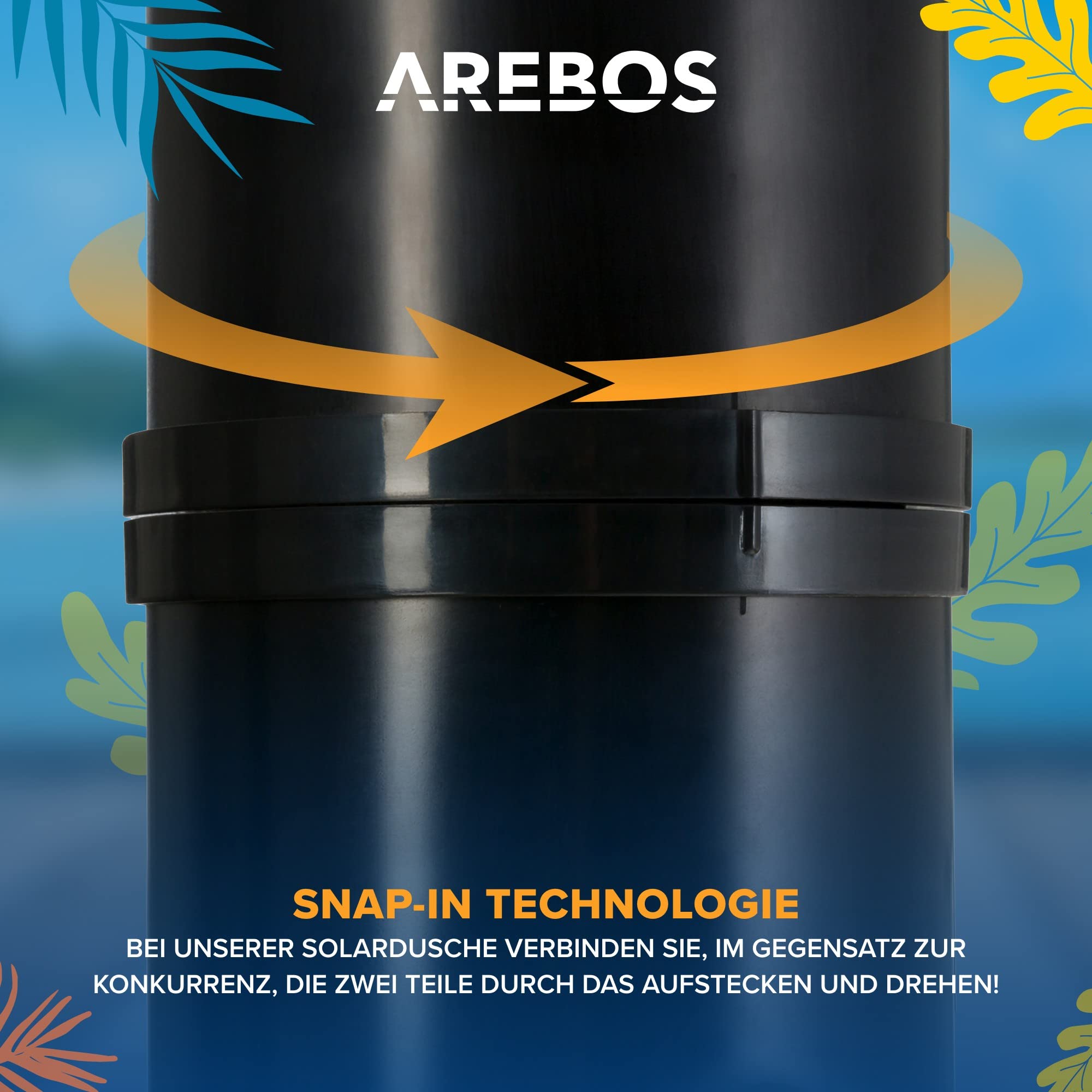 Arebos Solardusche Garten 20 Liter Schwarz | Gartendusche Solar mit Thermometer & Fußdusche | Außendusche Outdoor | bis 60°C | Gartenschlauch-Anschluss | inkl. Abdeckhaube