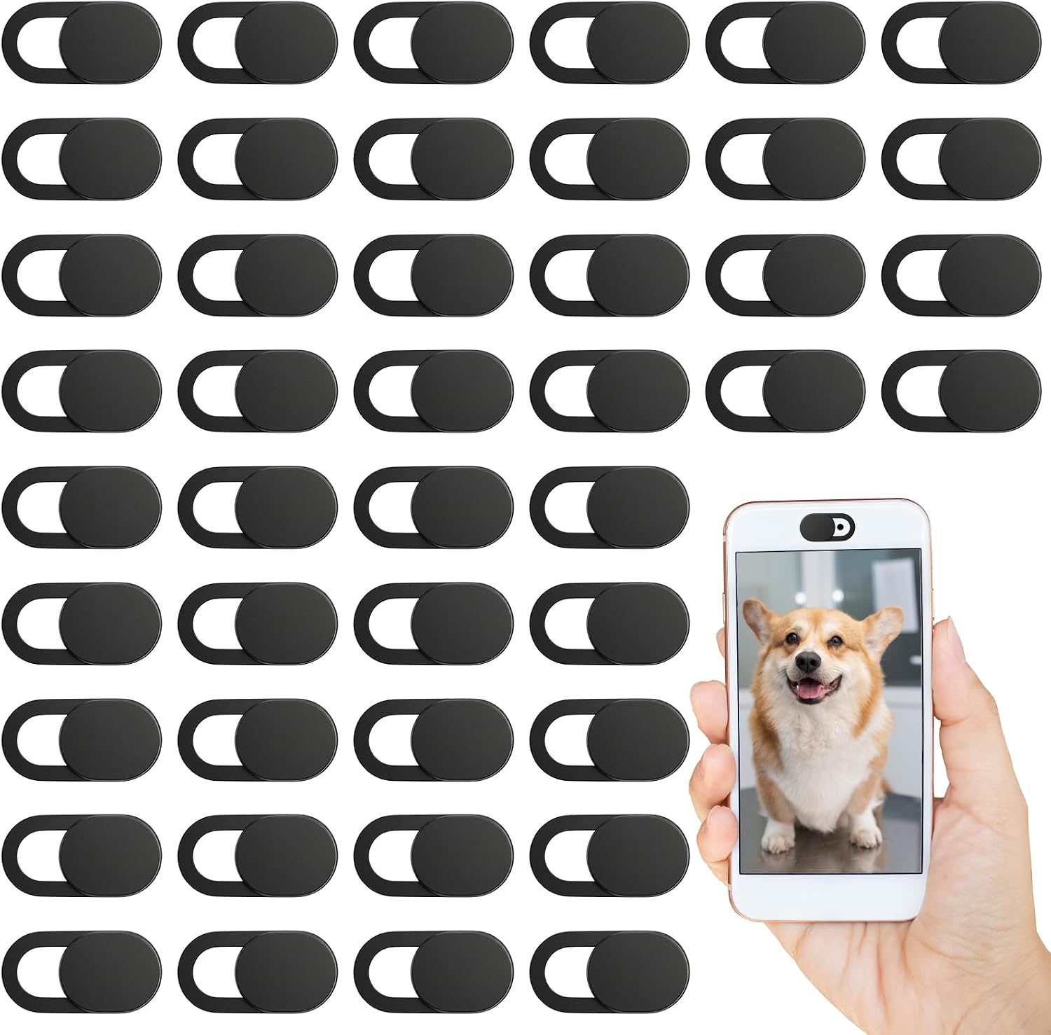 50 PCS Webcam Cover Slide Black Phone Camera Covers, 0.023 Inch Ultra-Thin Universal Laptop Camera Cover Slide Webcam Protects Your Privacy & Security for Laptop, Desktop, Smartphone, Cell Phone