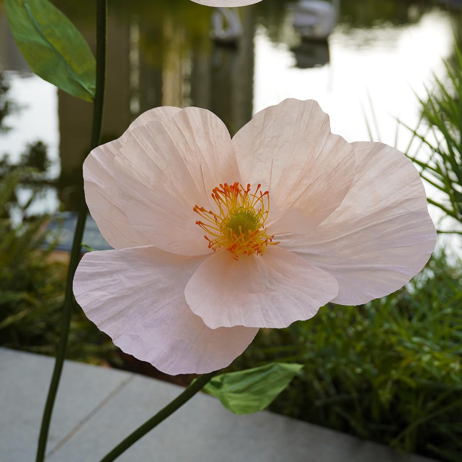 Large Paper Artificial Flowers,Giant Flowers for Decoration,Huge Handcrafted Poppy Fake Flowers with Stand for Home Decor Bridal Shower Party Outdoors Yard Event Backdrop Decor (Champagne) - Image 6