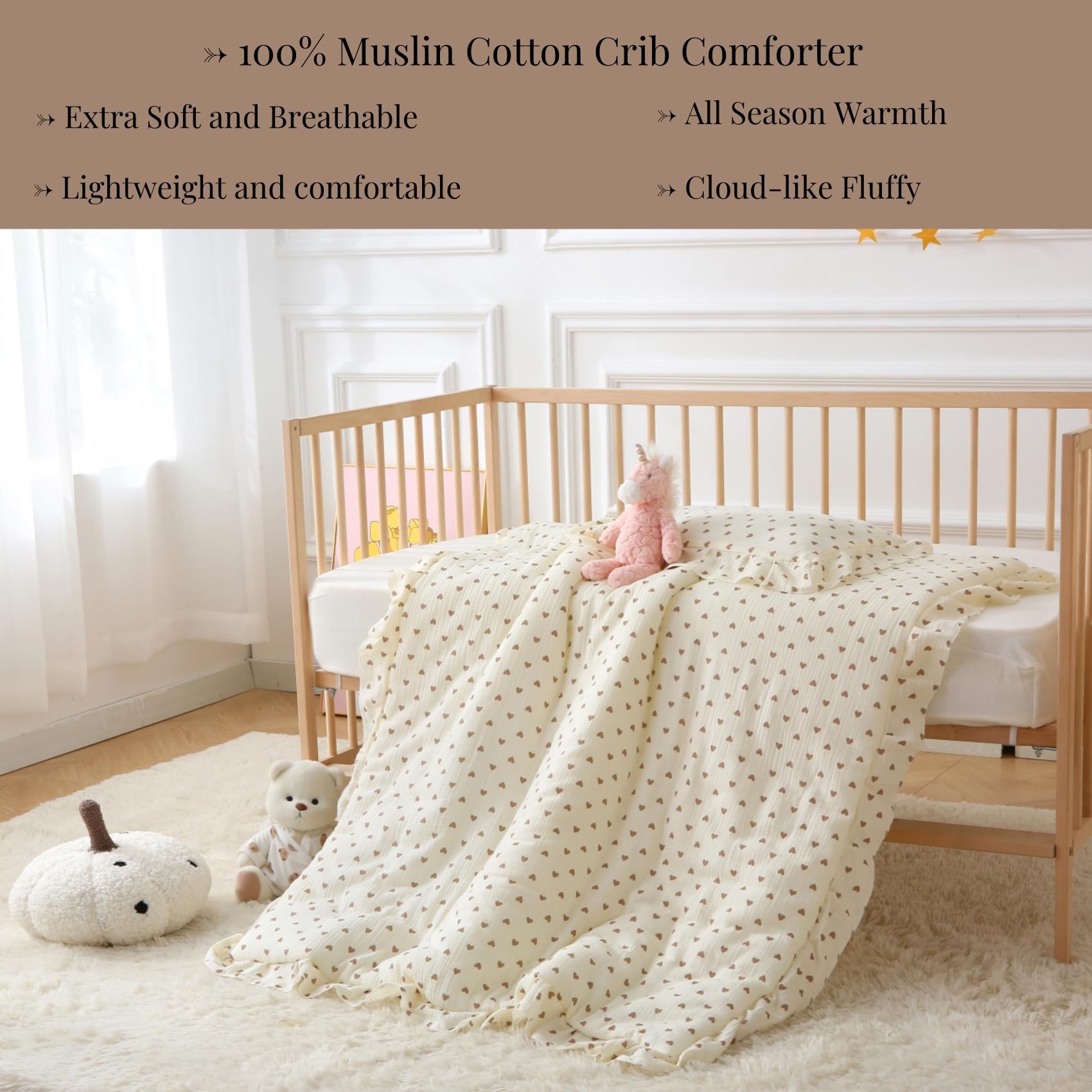 Edredón de muselina 100% algodón para cuna, manta reversible ultra suave y acogedora, mantas para niños y niñas para todas las estaciones, lavable a máquina, 41 x 48 pulgadas