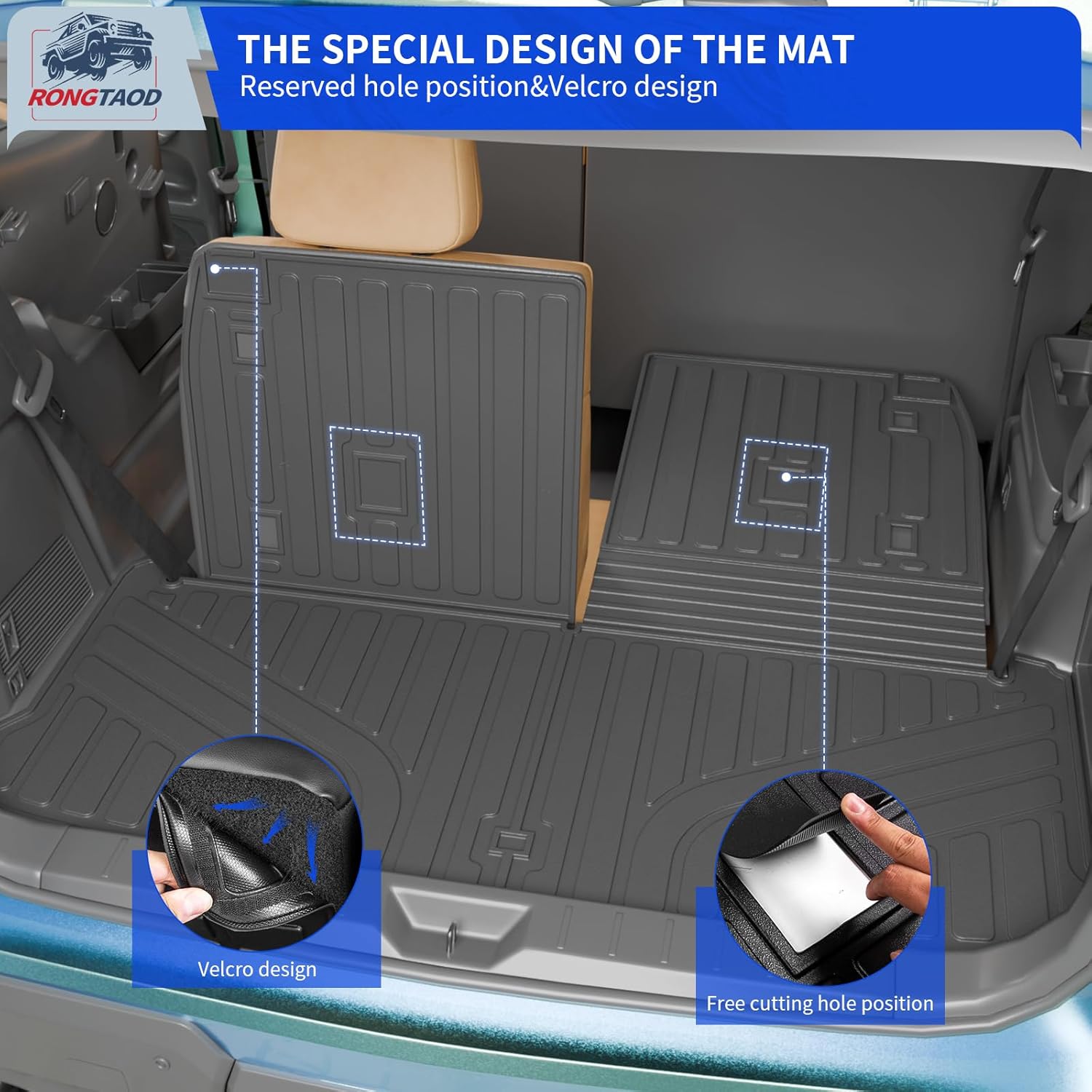 Rongtaod Floor Mats Compatible with 2024 2025 2026 Lexus TX350 TX500h TX550h+ Kick Mats Trunk Mat Trunk Liner TPE Cargo Liner TX 7 Seats Accessories (Floor Mats+Cargo Mat+2nd&3rd Row Backrest Mats) - Image 4