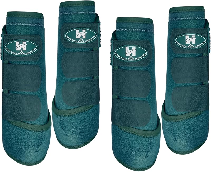 Bota de Proteção para Equinos com Forro de SBR, 3 Tiras Ajustáveis Turquesa, Tamanho Médio, Pacote com 2 Pares