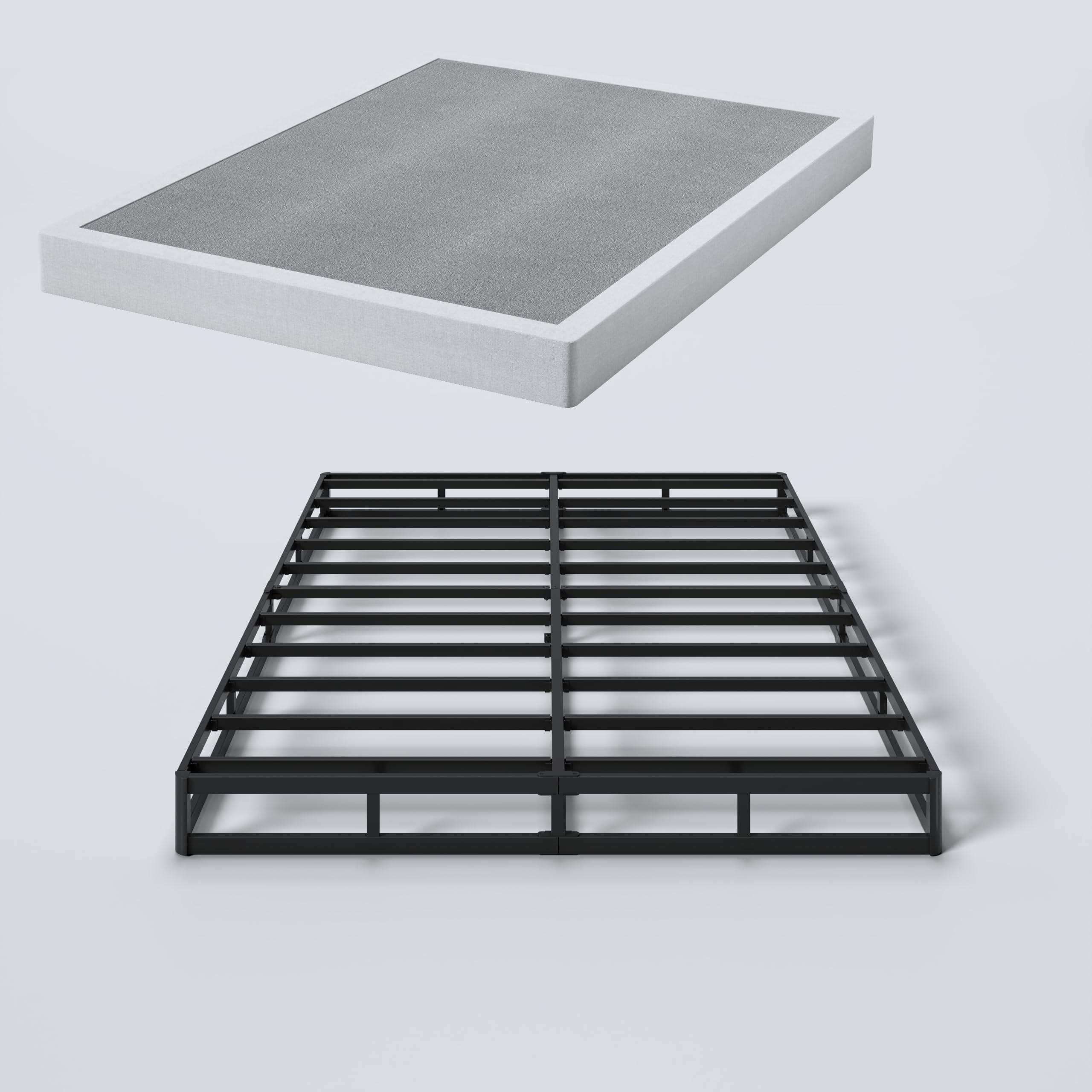 SHLAND Boxspringbett, 15,2 cm, niedriges Profil, volle Größe, Boxspringbett, Metallrahmen, Matratzenfundament mit Stoffbezug, einfache Montage