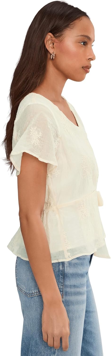 Liverpool Los Angeles Short Sleeve Wrap Front Woven Top with Tie