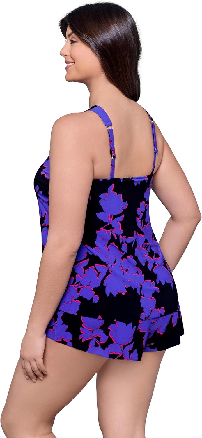 Aqua Green Womens Slimming High Neck Adjustable Swim Romper with Pockets - Image 3