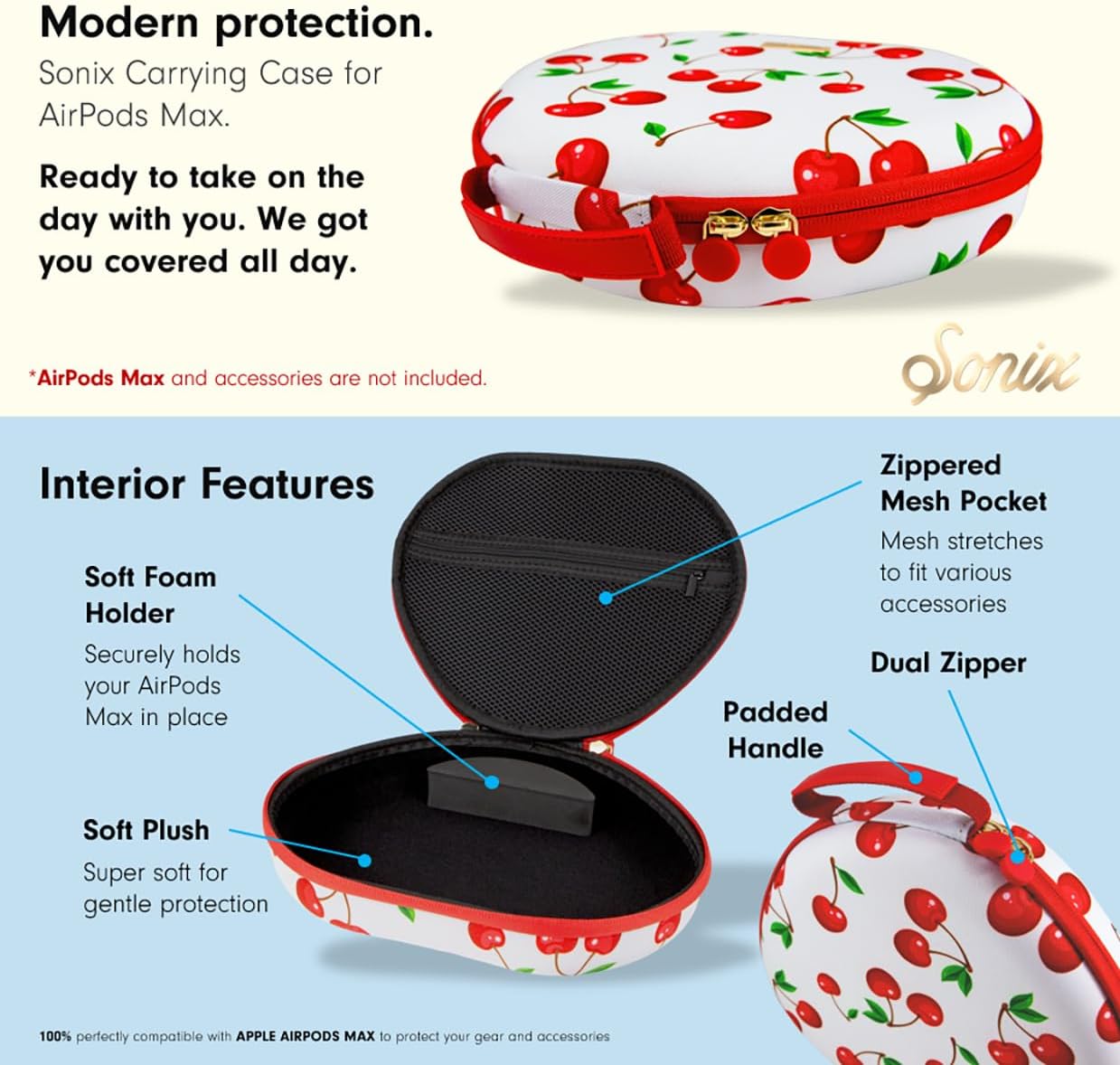 Sonix Protective Case for Apple AirPods Max Headphones | Travel Carrying Case, Portable Storage Bag, Supports Sleep Mode | Cherry on Top - Image 5