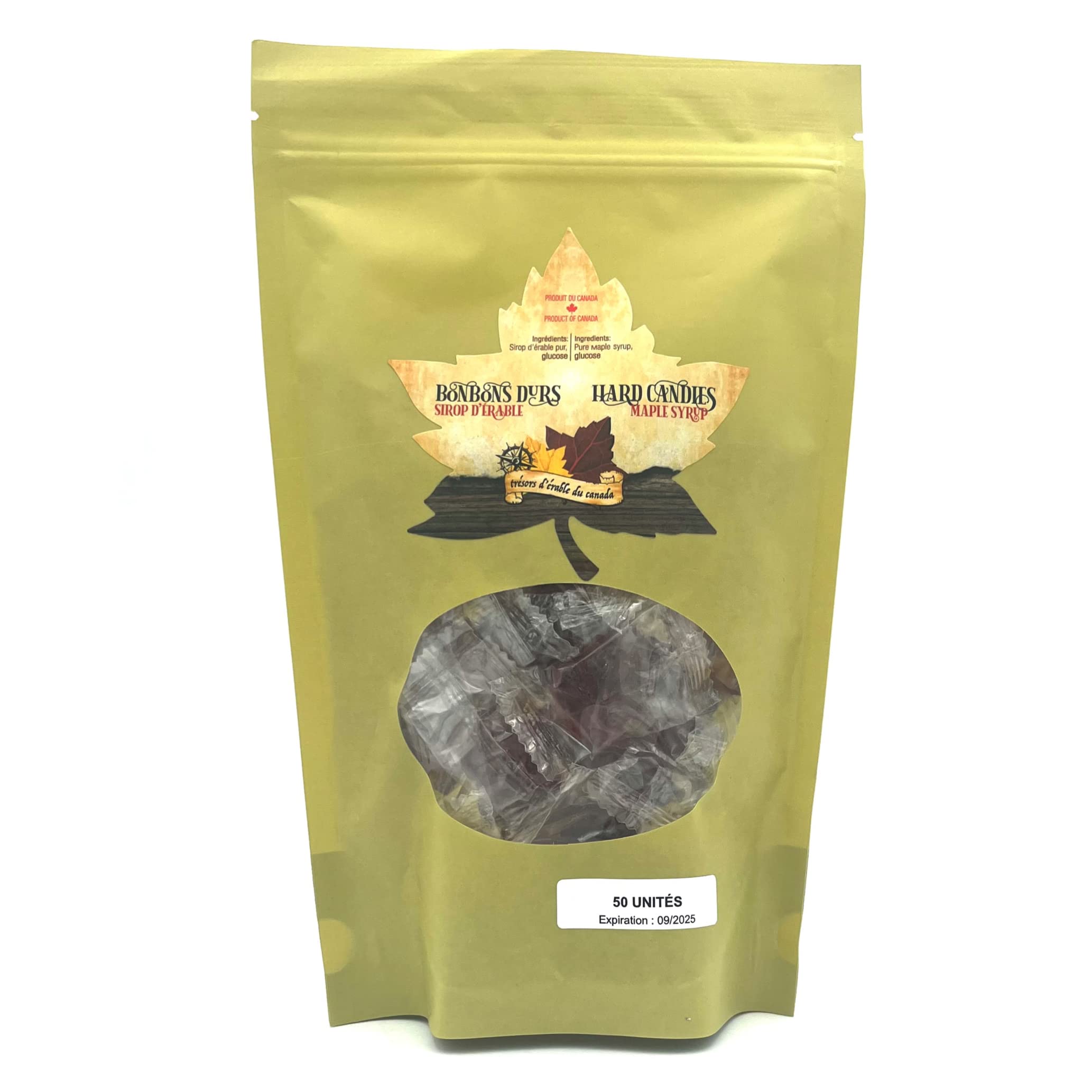 Bonbons durs au sirop d'érable du Québec - Réalisé avec du pur sirop d'érable - Sachet de 50 unités - Les Trésors d'érable