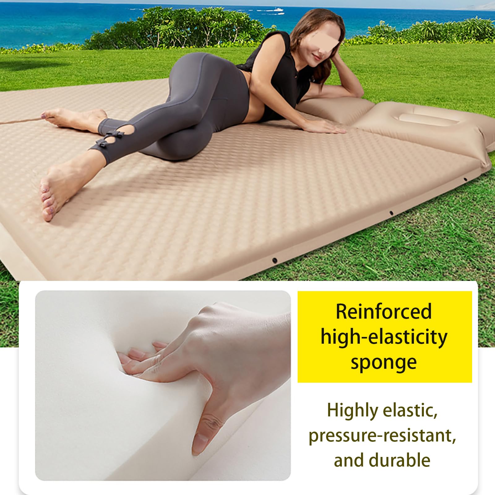 Colchoneta De Camping Autoinflable Portátil, Colchón Dormir De 8 Cm De Grosor con Almohada Integrada, Colchoneta Conectable para Acampar, Senderismo Y Cama De Invitados