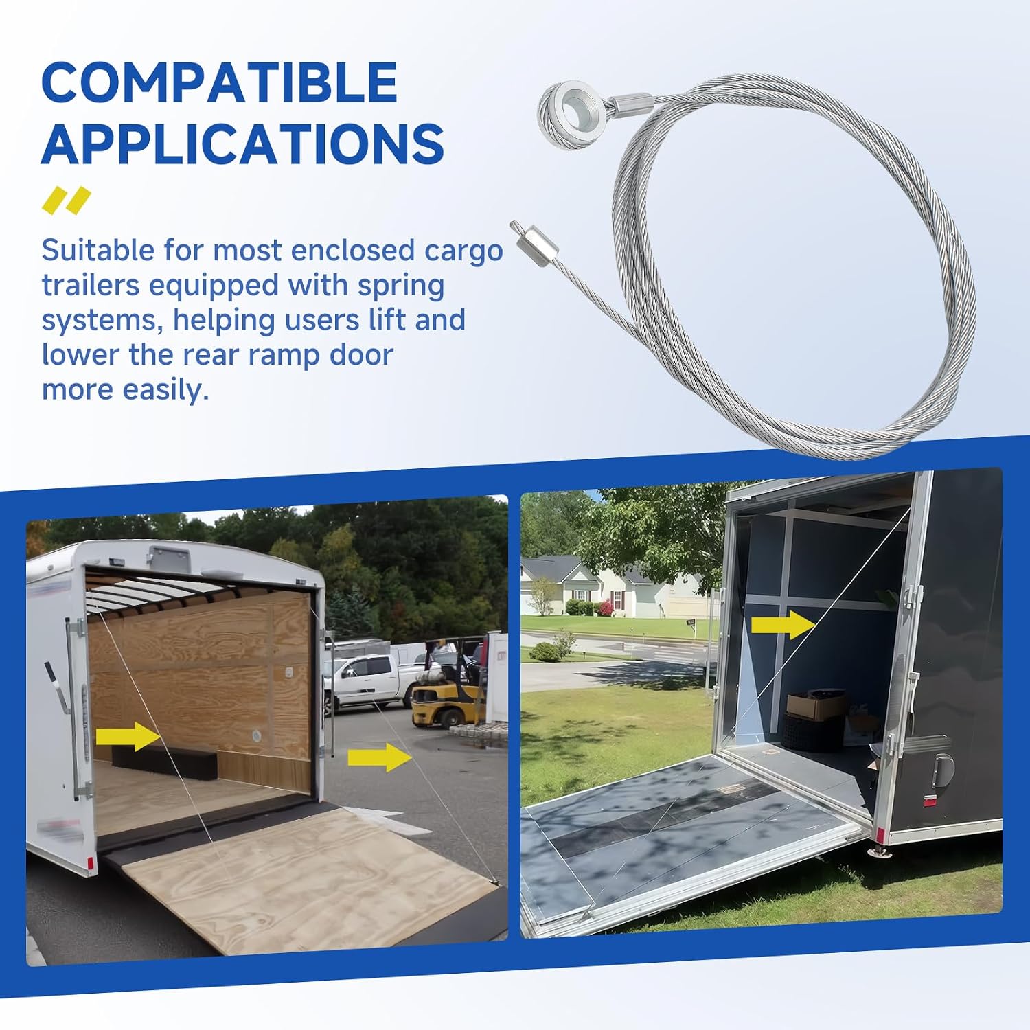 (2-Pack) CAB1-8CB150 Ramp Door Cable 150"(12.5 ft), Trailer Ramp Door Spring Cable Replacement for Enclosed Cargo Trailer Ramp Doors, Heavy Duty Steel Wire