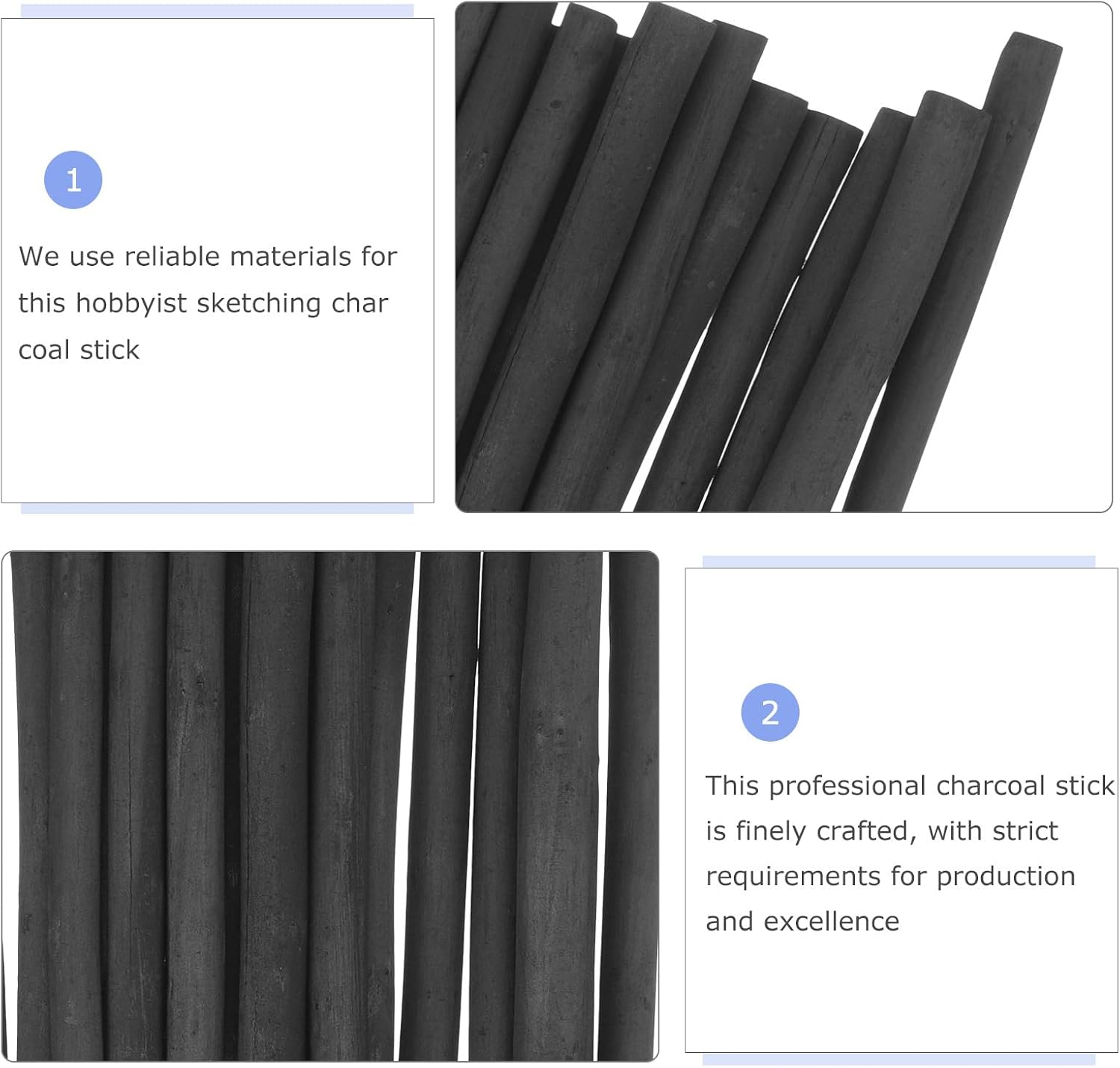 SEWACC 20pcs Compressed Charcoal Sticks for Painting and Shading, 7-9mm Diameter Willow Vine Sketch Charcoal Pencils for Students and Artists, Black Drawing Media for Fine Art Sketching